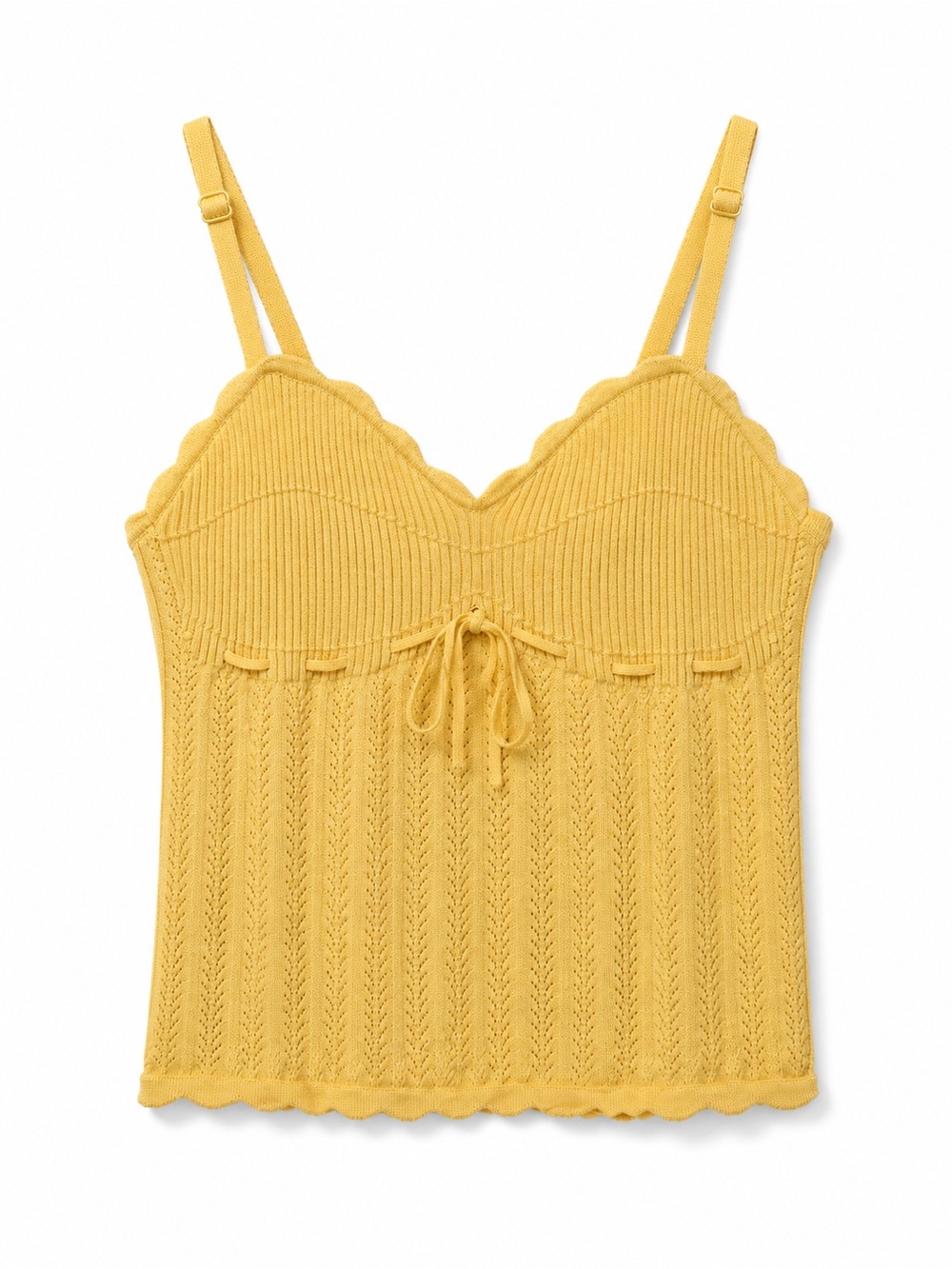 Aritzia Wilfred  Yellow Knit Sleeveless Sweetheart Tank Scalloped edges cropped